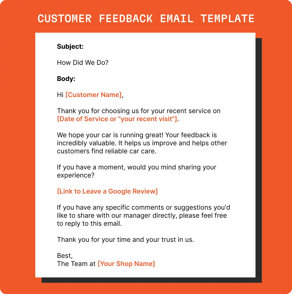 Customer feedback email template.